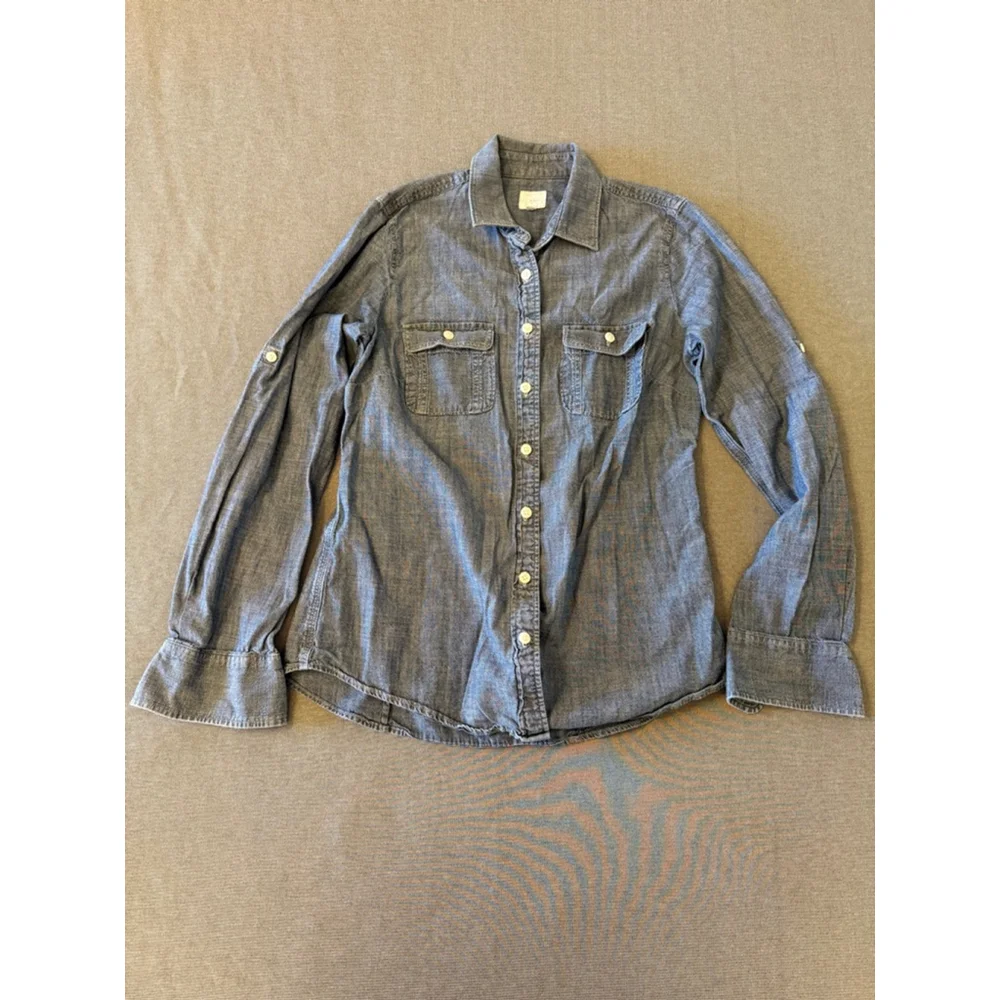 J.Crew Chambray Perfect Shirt long sleeves button tabs XS
